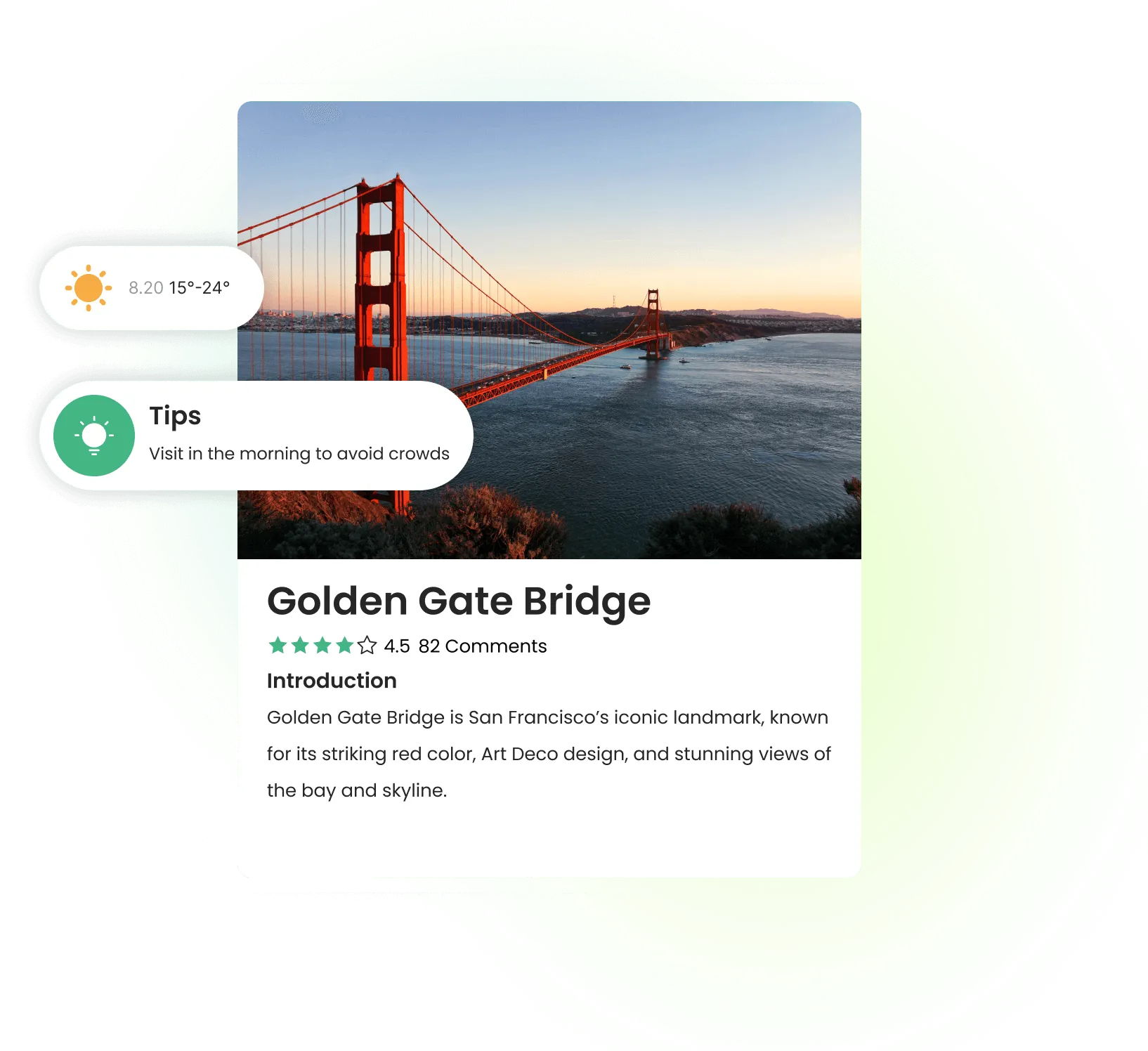 card introduces Golden Gate bridge Temple