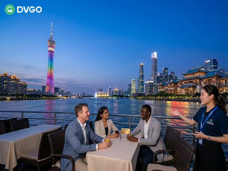 珠江夜游船上的商务晚宴