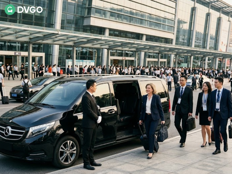 商务接送车辆抵达广州广交会展馆