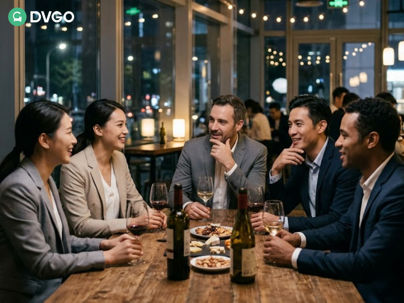 Business traveler using smartphone to search nightlife options in Guangzhou after Canton Fair