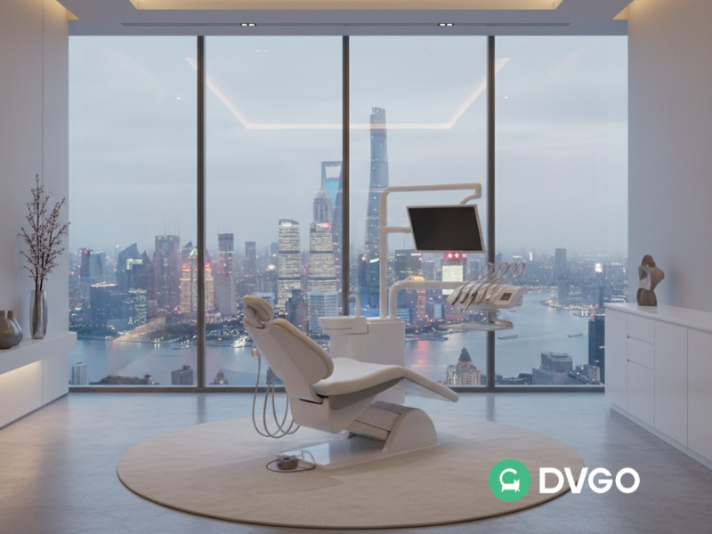 Modern dental suite with city skyline view