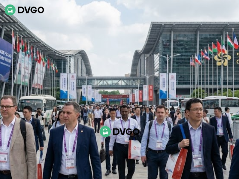 广州广交会展馆外的国际买家