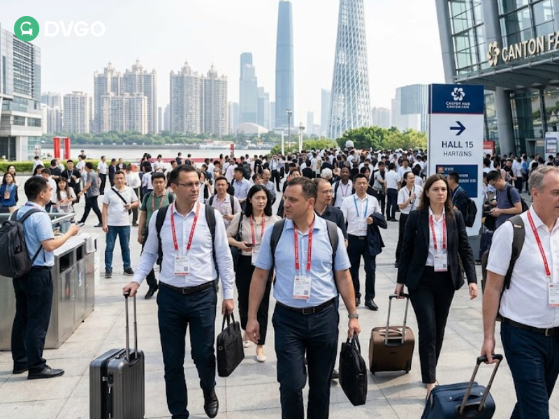 国际买家抵广州广交会展馆参加全球贸易展