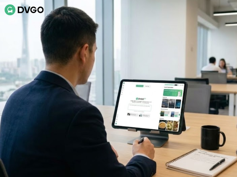 使用 DVGO AI 行程规划工具的商务旅行者