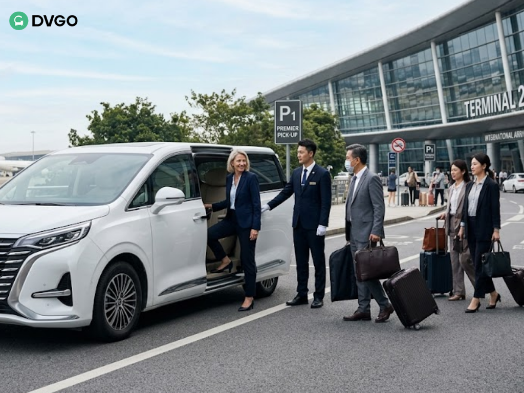 专业司机在航站楼迎接乘客