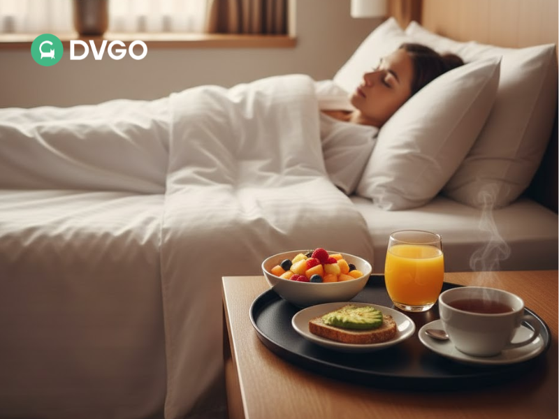 Patient following medical check-up schedule with rest periods and healthy meals