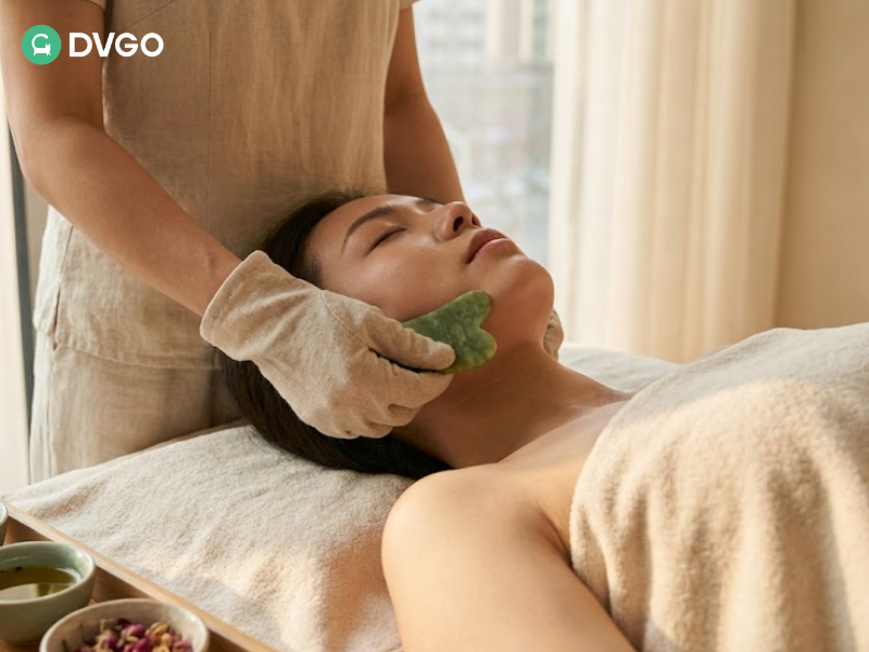 中国康养诊所内的传统面部刮痧治疗