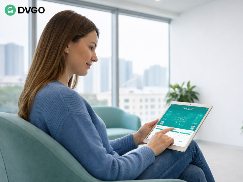 国际患者在平板电脑上使用 DVGO AI 规划牙科治疗