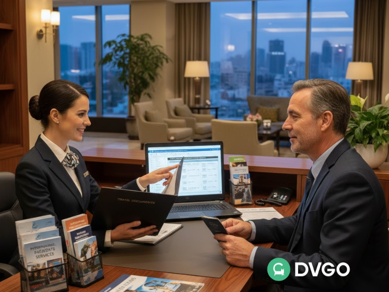 Private hospital concierge assisting patient