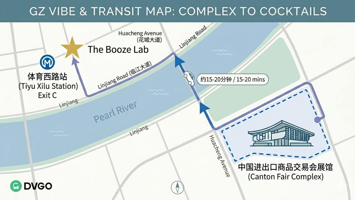 Transportation Location of The Booze Lab & Route from Canton Fair Complex to the Bar