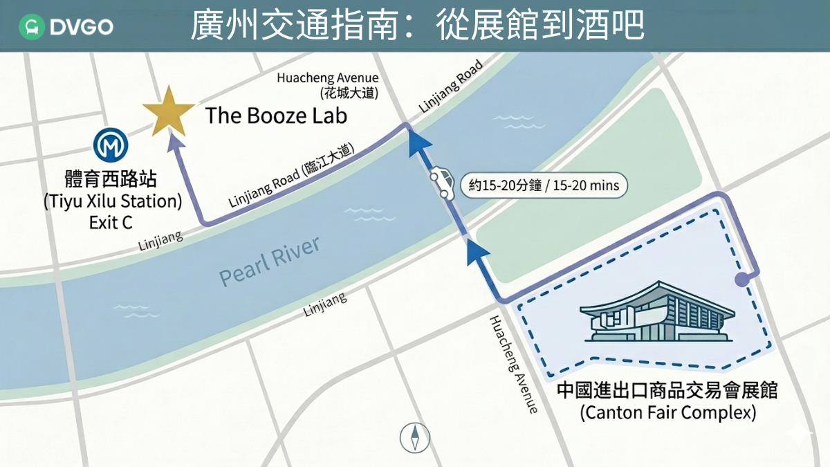 The Booze Lab 交通位置,廣交會展館到酒吧路線