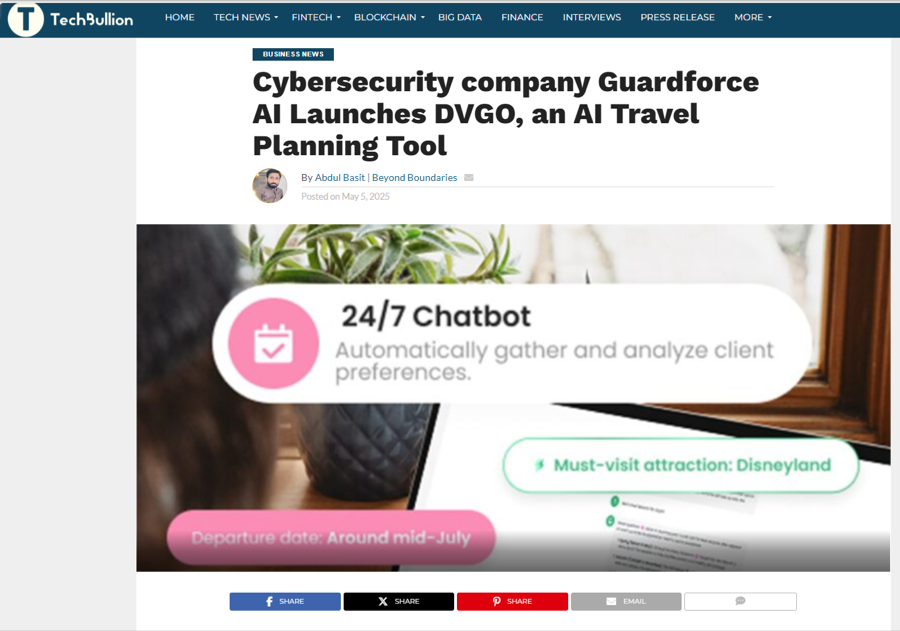 TechBullion Features Guardforce AI’s Latest Product – DVGO